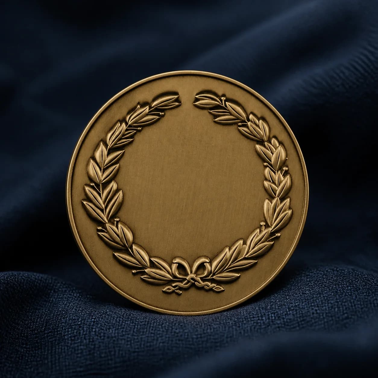 Bronze laurel medal photographed in close detail